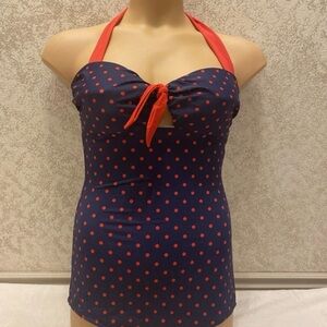 COCOSHIP Navy and Red Polka Dot One Piece Swimsuit